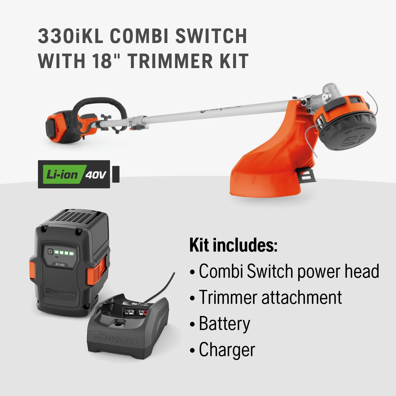 Husqvarna 970701204 330iKL Lithium-Ion Cordless Combi Switch and String Trimmer Attachment Kit9