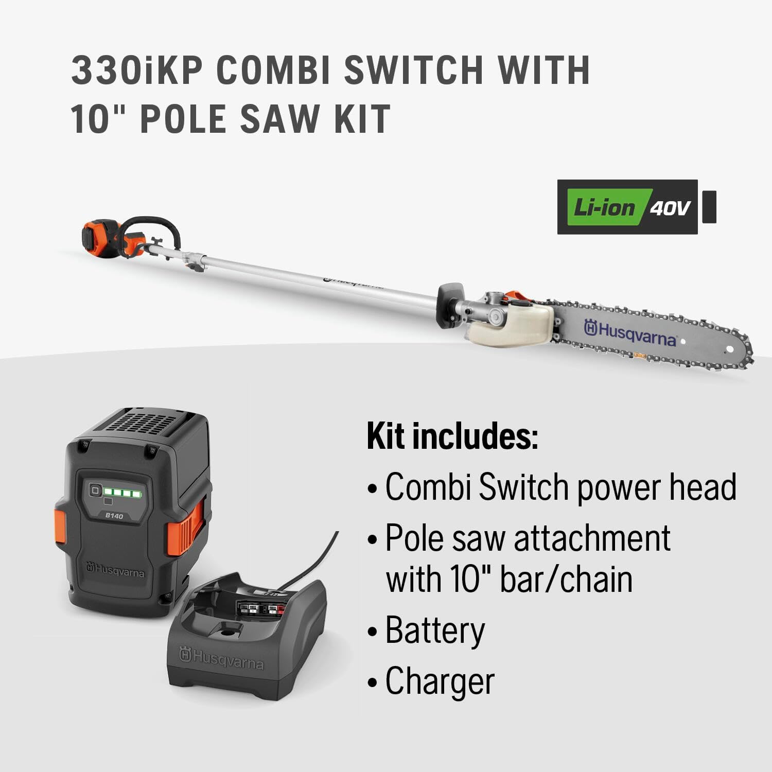 Husqvarna 970701205 330iKP Lithium-Ion Cordless Combi Switch with 10 in. Electric Pole Saw Kit8