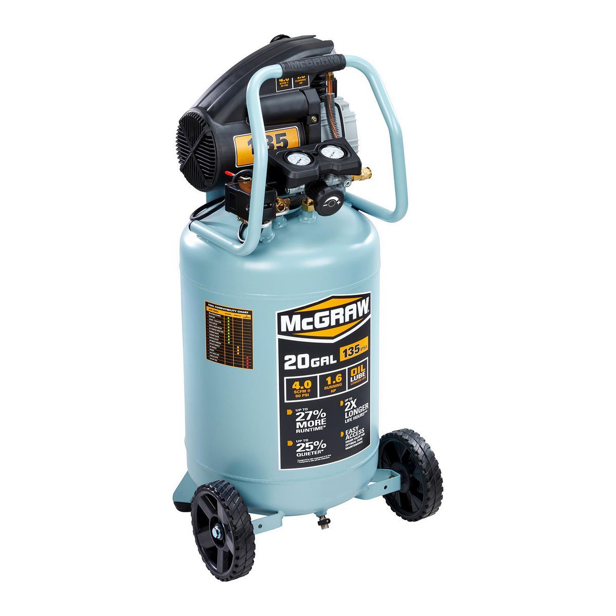 MCGRAW 20 Gallon, 135 PSI Oil-lube Vertical Shop Auto Air Compressor1