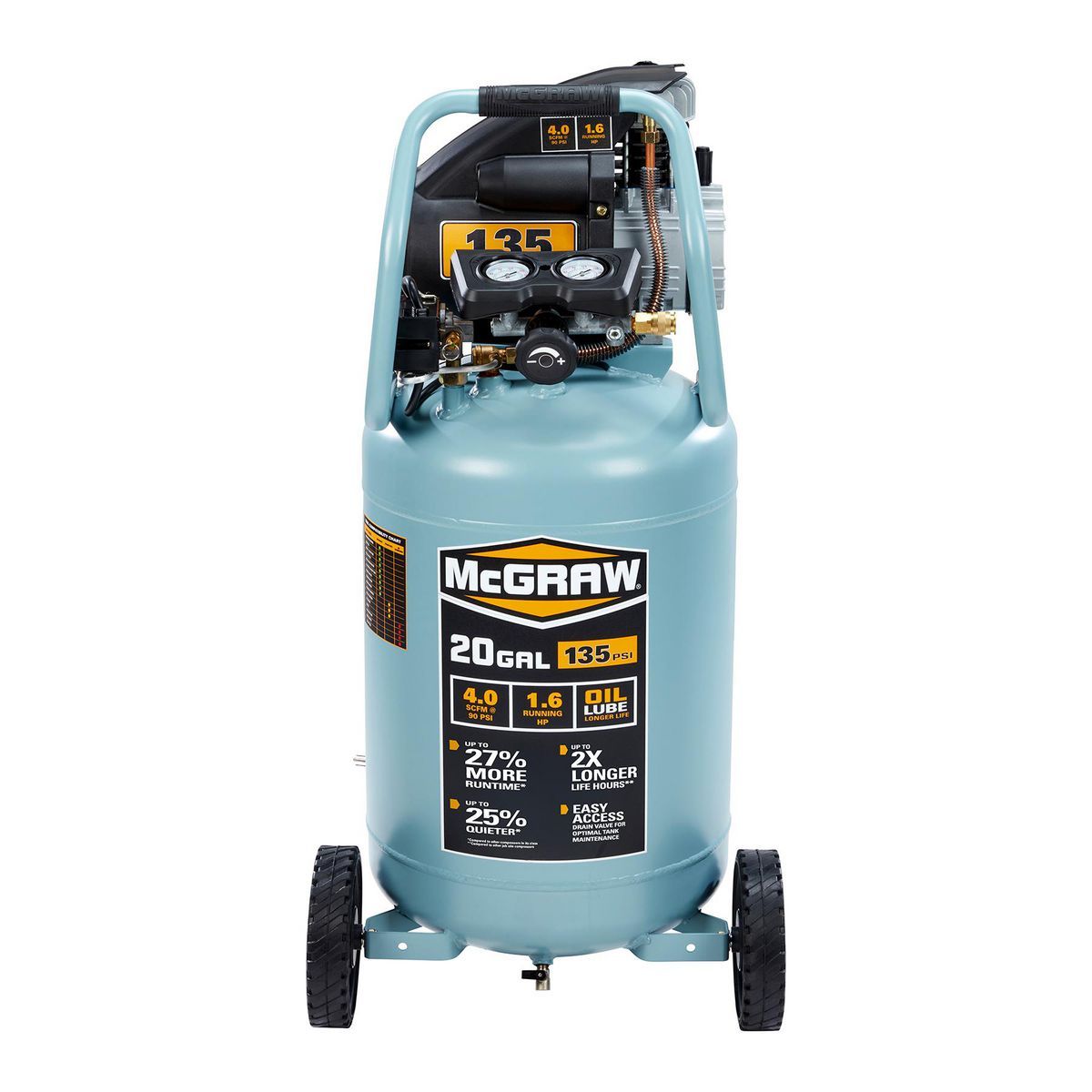 MCGRAW 20 Gallon, 135 PSI Oil-lube Vertical Shop Auto Air Compressor2