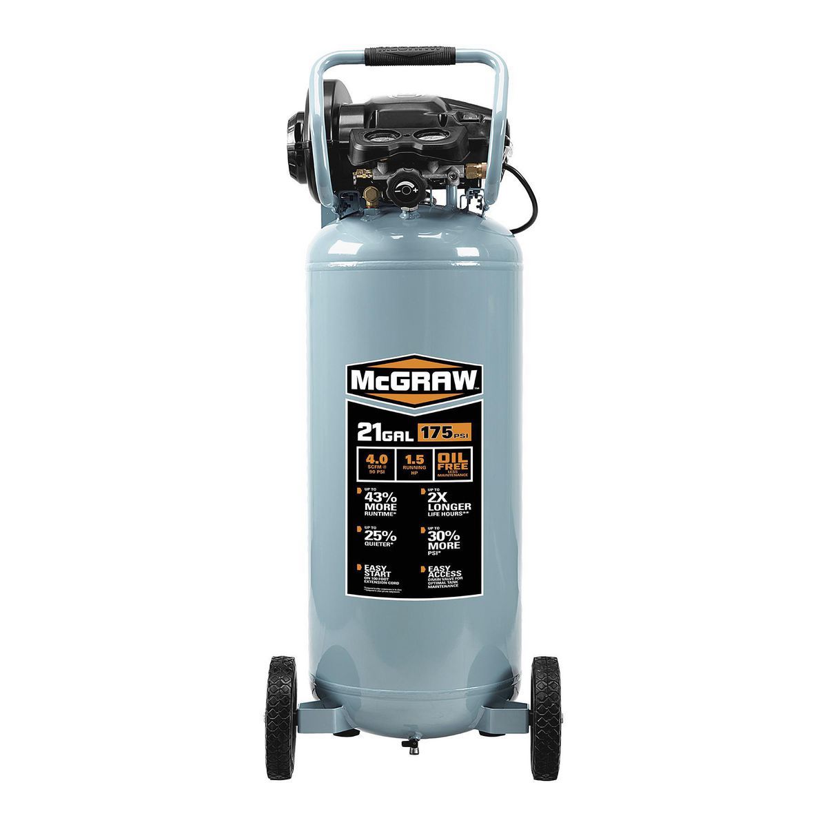 MCGRAW 21 Gallon, 175 PSI Oil-Free Vertical Shop Auto Air Compressor1