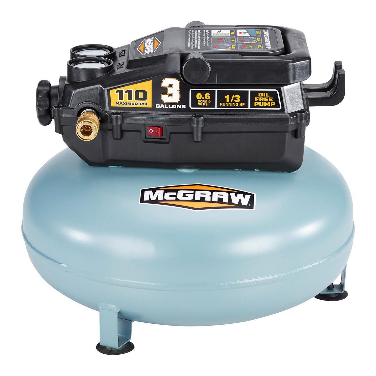 MCGRAW 3 Gallon, 110 PSI Oil-Free Light-Duty Pancake Air Compressor5