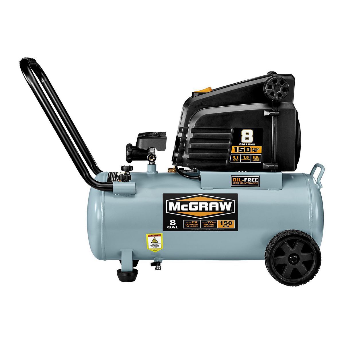 MCGRAW 8 Gallon, 150 PSI Oil-Free Horizontal Shop Auto Air Compressor3