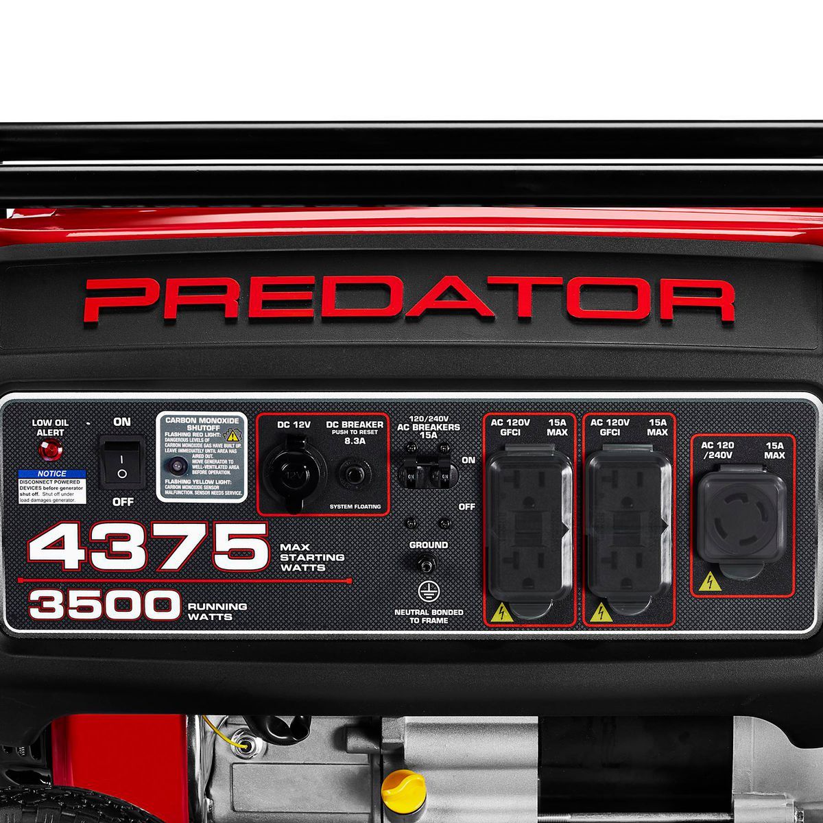 PREDATOR 4375 Watt Gas-Powered Portable Generator with CO SECURE Technology, EPA3