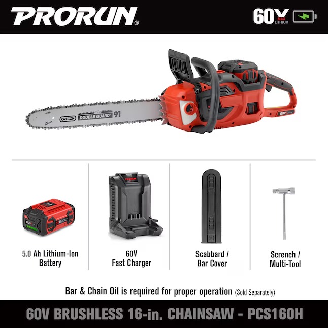 PRORUN PCS160H 60-volt Max 16-in Battery 5 Ah Chainsaw (Battery and Charger Included)3_11zon