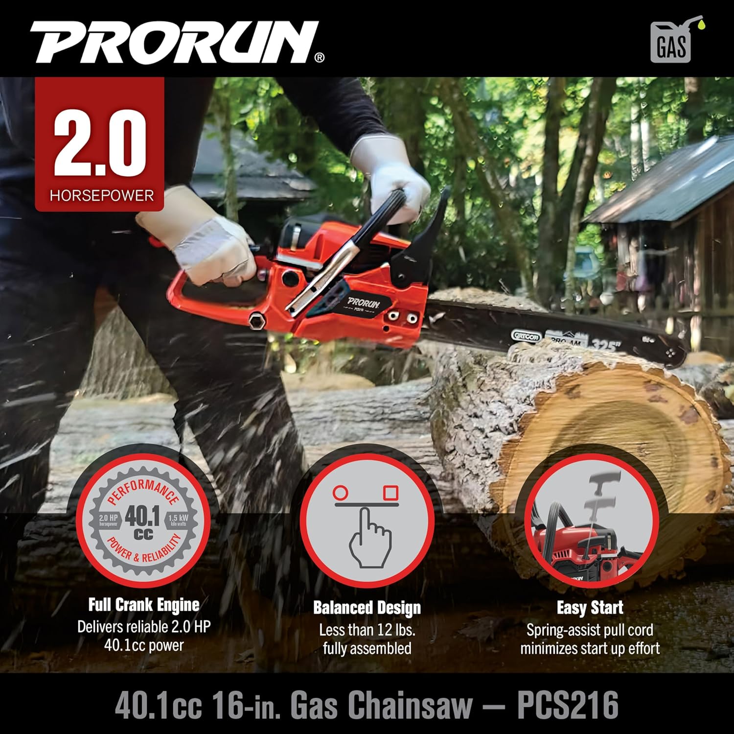 PRORUN PCS216 40.1cc 16-in. Gas-Powered 2-Cycle Chainsaw5