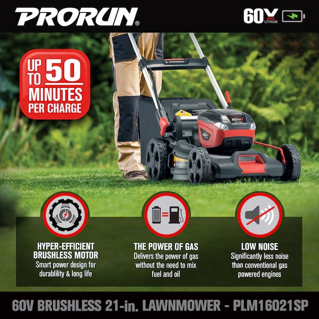 PRORUN PLM16021SP 60-volt 21-in Cordless Self-propelled Lawn Mower 5 Ah (1-Battery and Charger Included)7_11zon