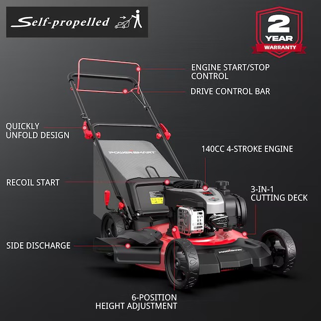 PowerSmart B8621S 21-in Gas Self-propelled Lawn Mower with 140-cc Briggs and Stratton Engine1_11zon