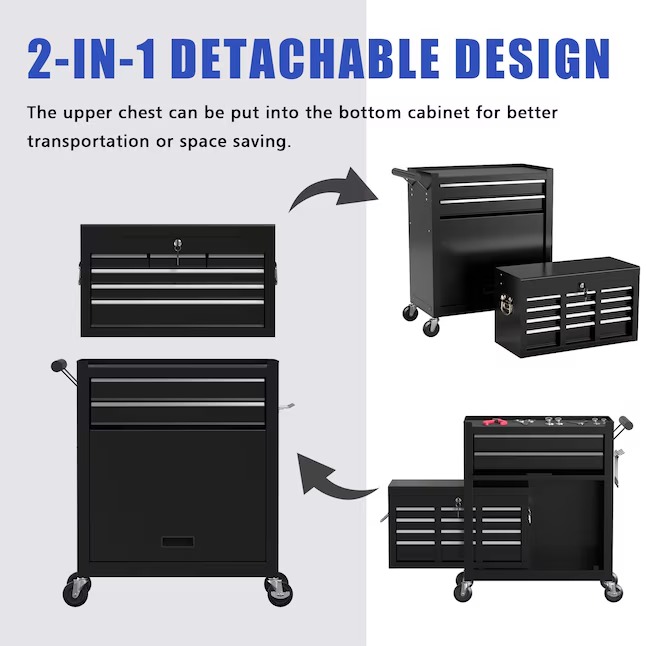 RaDEWAY TH111201-BK 24.4-Inches W x 42.9-Inches H 8 -Drawer Steel Rolling Tool Cabinet ( Black )7_11zon