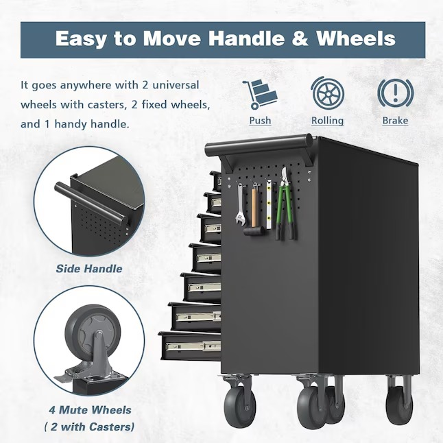 RaDEWAY TH111209-BK 24.41-Inches W x 31.1-Inches H 7 -Drawer Steel Rolling Tool Cabinet ( Black )6_11zon