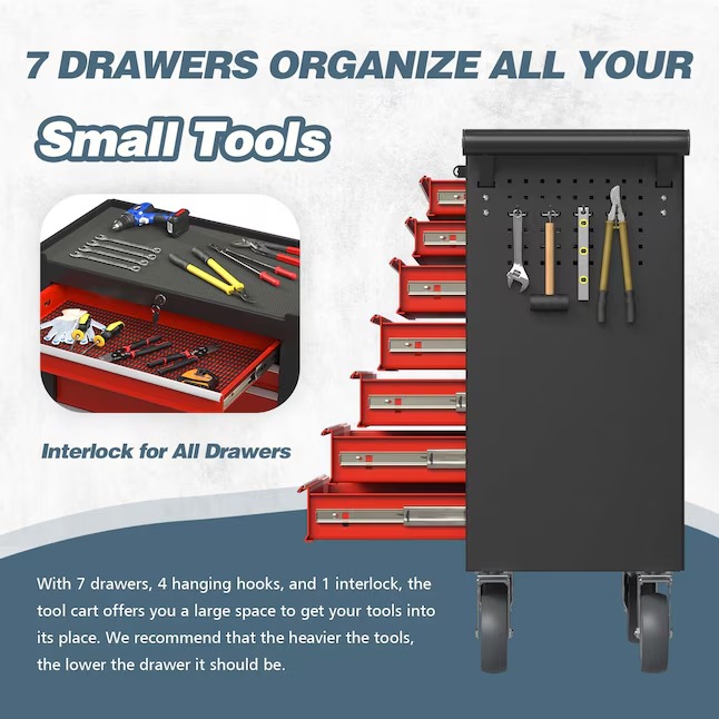 RaDEWAY TH111209-BKRD 24.41-Inches W x 31.1-Inches H 7 -Drawer Steel Rolling Tool Cabinet ( Multiple colors finishes )2_11zon