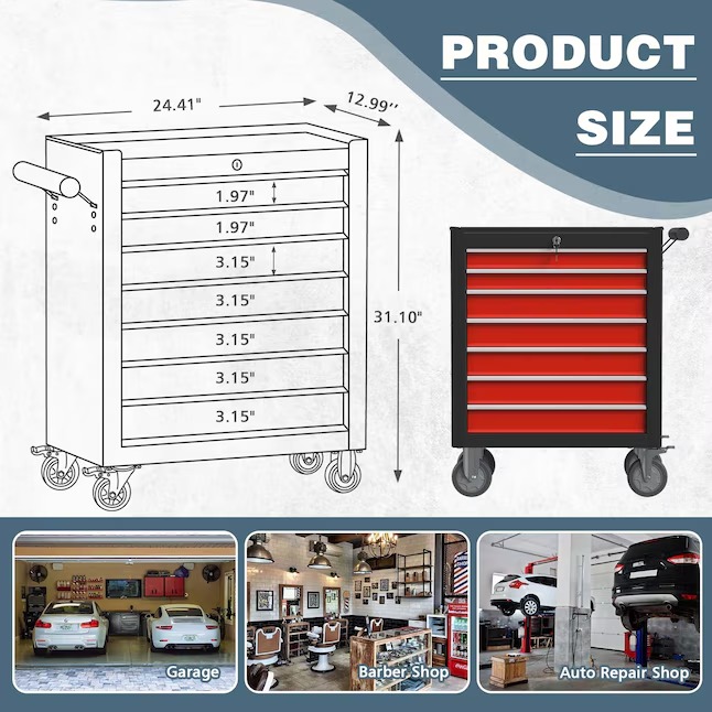 RaDEWAY TH111209-BKRD 24.41-Inches W x 31.1-Inches H 7 -Drawer Steel Rolling Tool Cabinet ( Multiple colors finishes )3_11zon