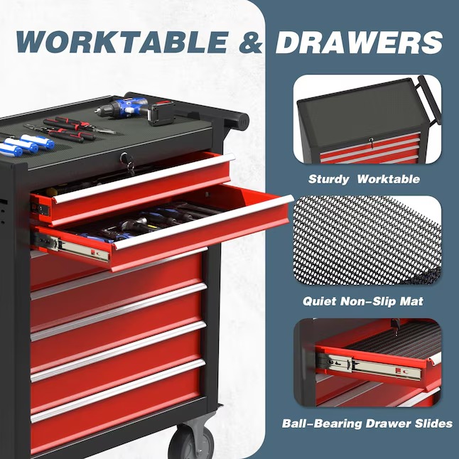 RaDEWAY TH111209-BKRD 24.41-Inches W x 31.1-Inches H 7 -Drawer Steel Rolling Tool Cabinet ( Multiple colors finishes )6_11zon
