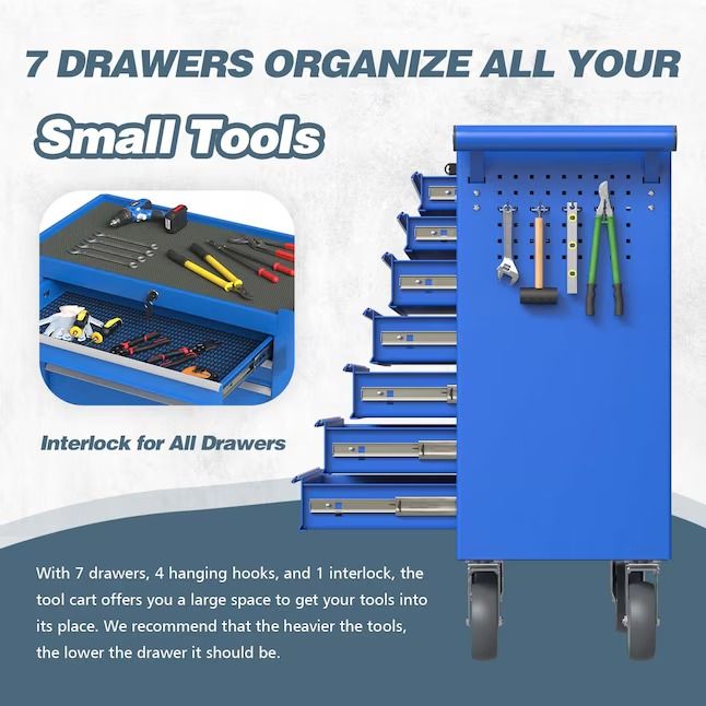 RaDEWAY TH111209-BU 24.41-Inches W x 31.1-Inches H 7 -Drawer Steel Rolling Tool Cabinet ( Blue )2_11zon