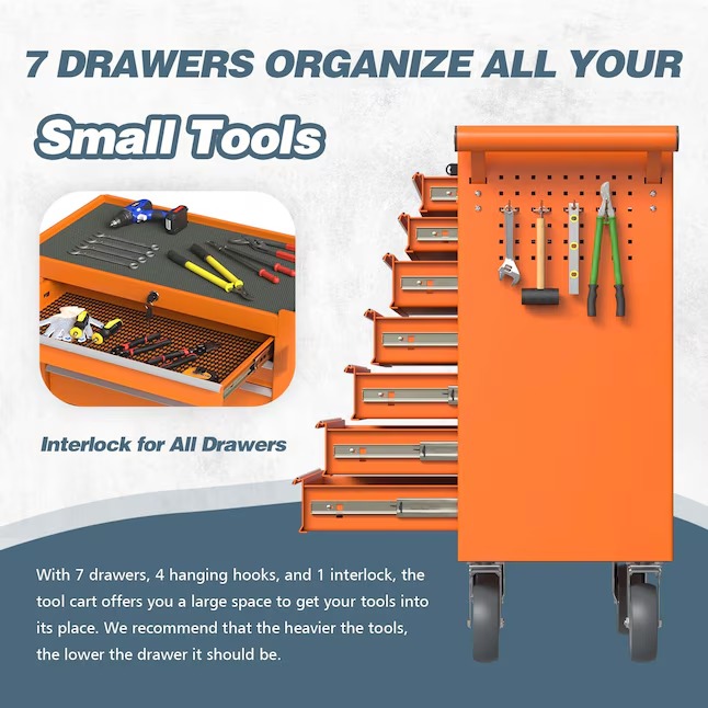 RaDEWAY TH111209-ORG 24.41-Inches W x 31.1-Inches H 7 -Drawer Steel Rolling Tool Cabinet ( Orange )2_11zon