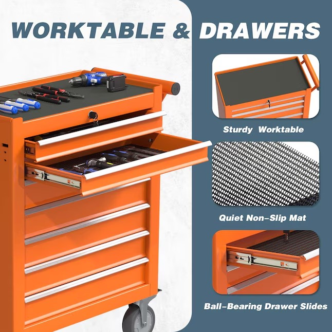 RaDEWAY TH111209-ORG 24.41-Inches W x 31.1-Inches H 7 -Drawer Steel Rolling Tool Cabinet ( Orange )3_11zon