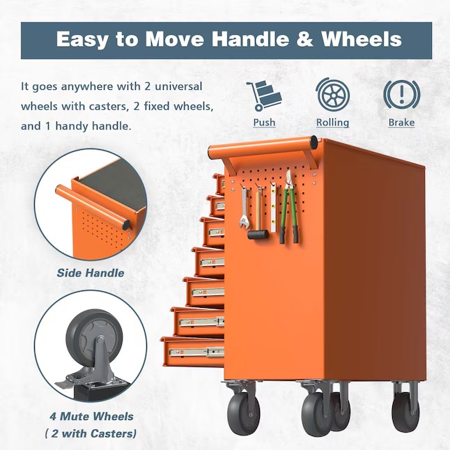 RaDEWAY TH111209-ORG 24.41-Inches W x 31.1-Inches H 7 -Drawer Steel Rolling Tool Cabinet ( Orange )4_11zon