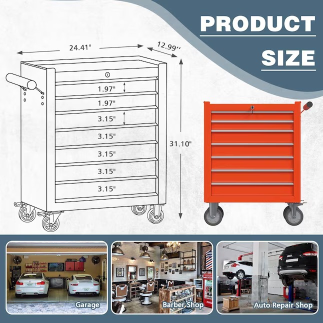 RaDEWAY TH111209-RD 24.41-Inches W x 31.1-Inches H 7 -Drawer Steel Rolling Tool Cabinet ( Red )2_11zon