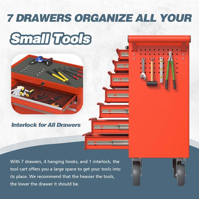 RaDEWAY TH111209-RD 24.41-Inches W x 31.1-Inches H 7 -Drawer Steel Rolling Tool Cabinet ( Red )4_11zon