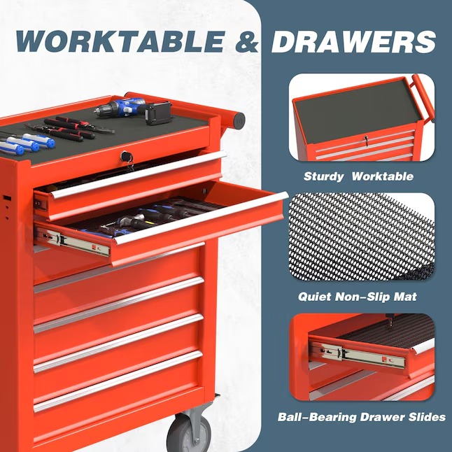 RaDEWAY TH111209-RD 24.41-Inches W x 31.1-Inches H 7 -Drawer Steel Rolling Tool Cabinet ( Red )6_11zon