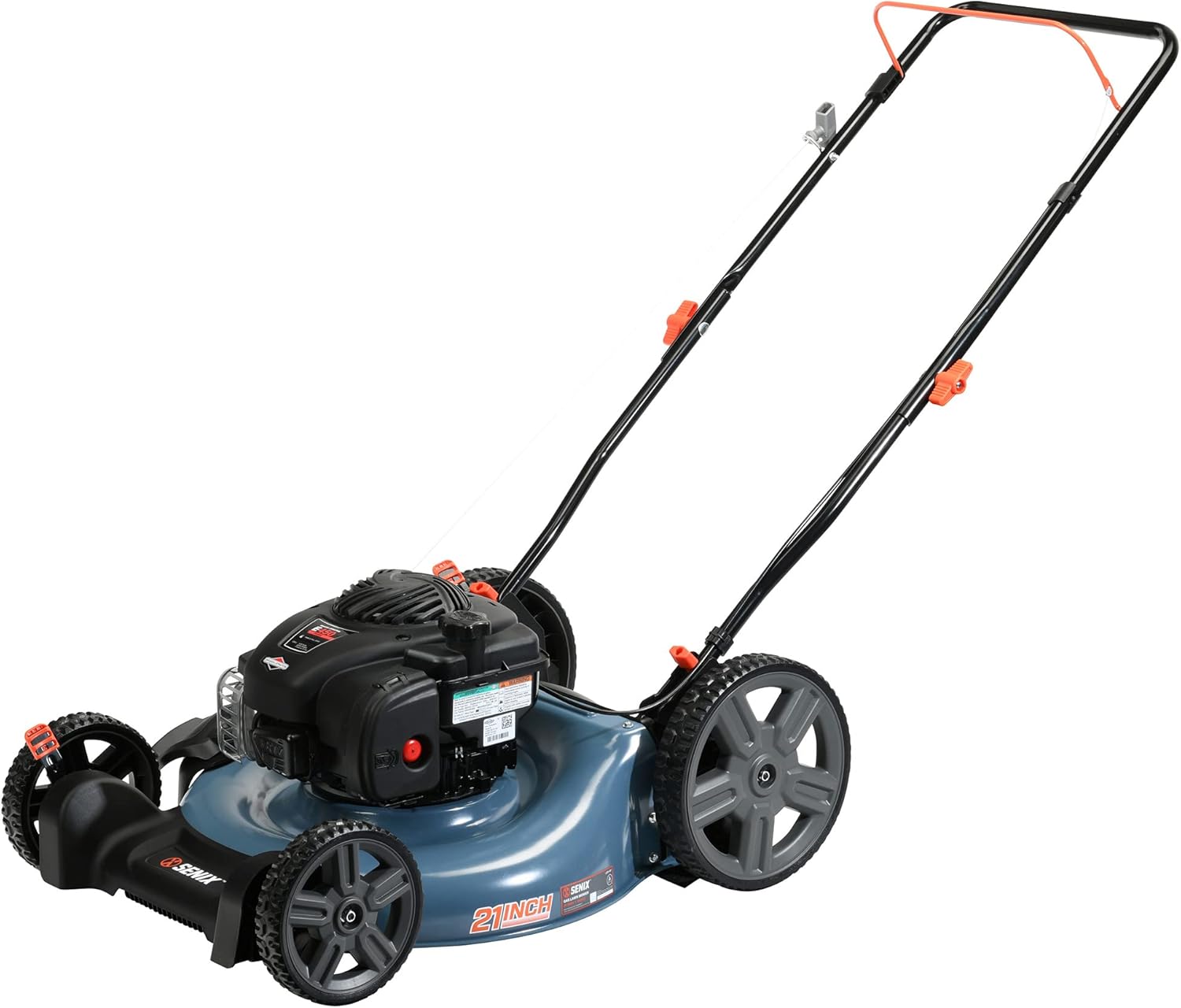 SENIX 21-Inch Gas Push Lawn Mower with 140 cc 4-Cycle Briggs & Stratton Engine, Mulching and Side Discharge, 6-Position Dual Lever Height Adjustment (LSPG-M6)1