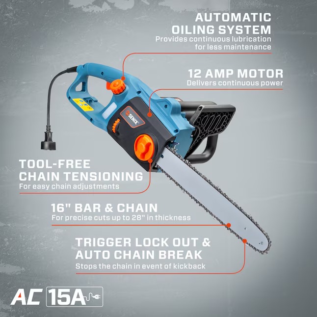 SENIX CSE12-M AC 16-in Corded Electric 12 Amp Chainsaw9_11zon