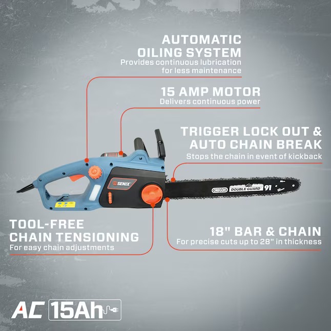 SENIX CSE15-M 18-in Corded Electric 15 Amp Chainsaw8_11zon