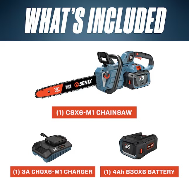 SENIX CSX6-M1 60-volt Max 18-in Battery 4 Ah Chainsaw (Battery and Charger Included)`3_11zon