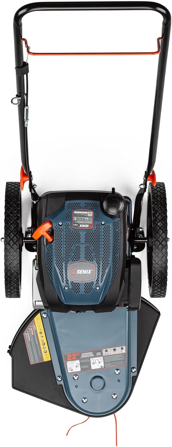 SENIX High Wheel Gas Walk Behind Brush Cutter and String Trimmer, 22-Inch Swatch with .155-Inch Line, 160 cc 4-Cycle Engine, Steel Deck, 14 Rubber Wheels, Adjustable Height (STMG-L)5