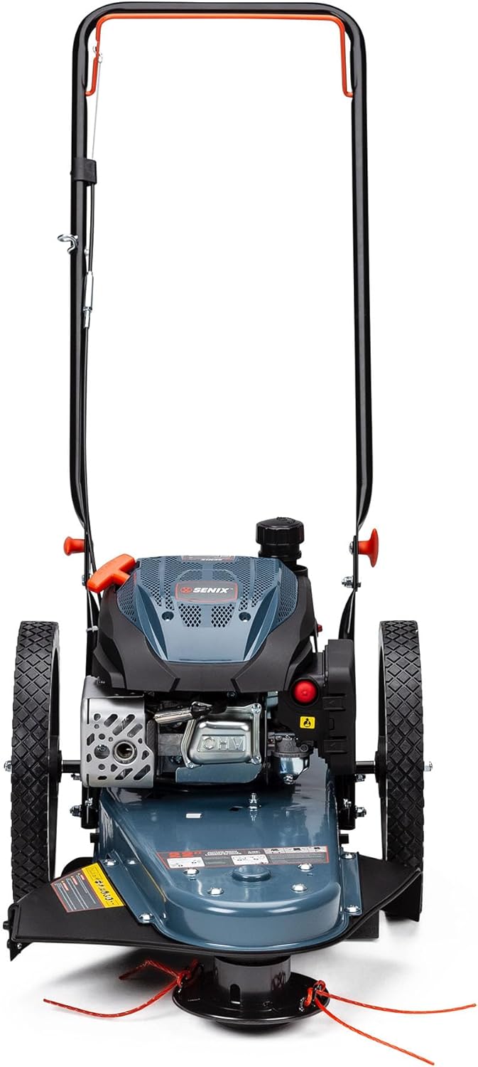 SENIX High Wheel Gas Walk Behind Brush Cutter and String Trimmer, 22-Inch Swatch with .155-Inch Line, 160 cc 4-Cycle Engine, Steel Deck, 14 Rubber Wheels, Adjustable Height (STMG-L)89