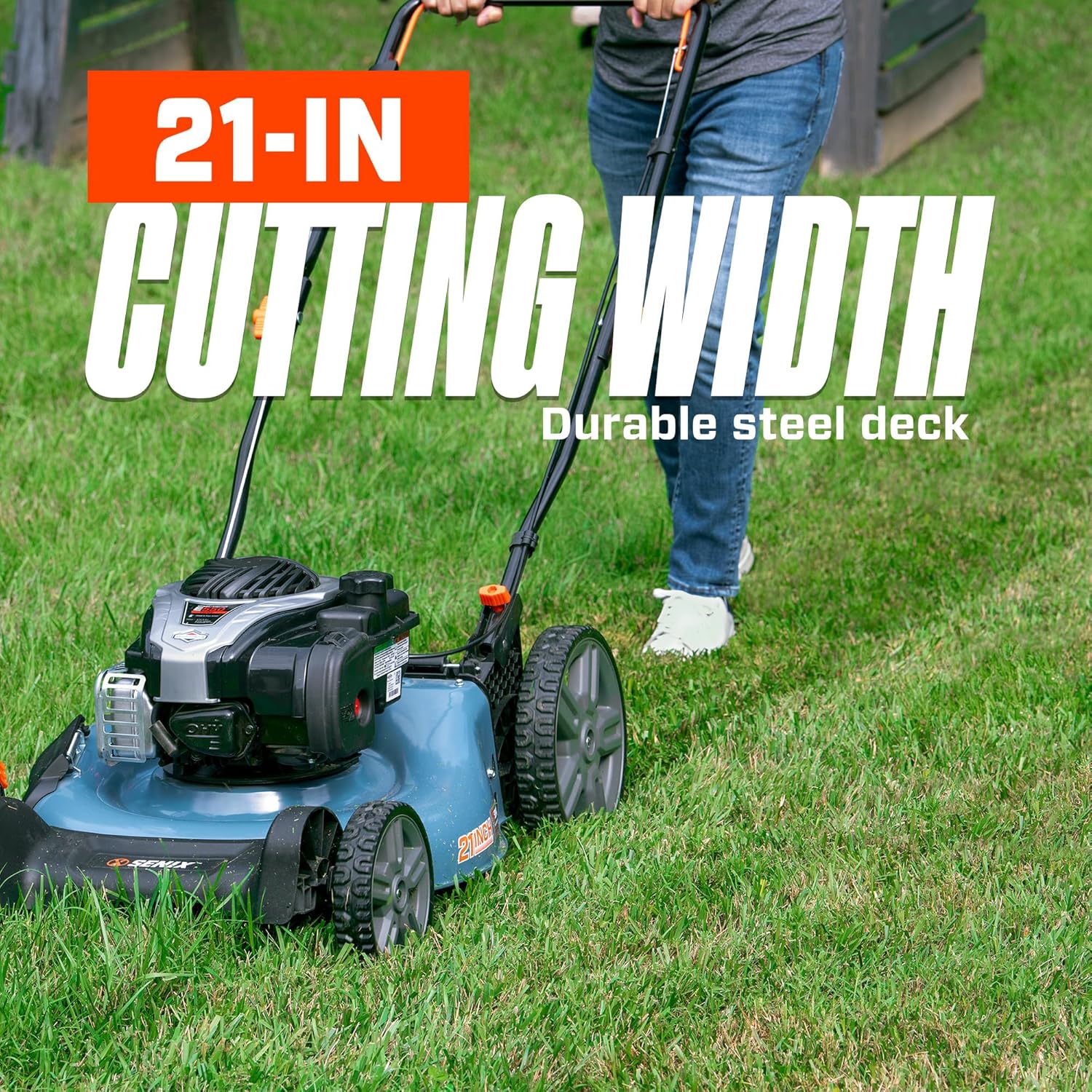 SENIX LSPG-M7 21-Inch Gas Push Lawn Mower with 140 cc 4-Cycle Briggs & Stratton Engine, Bagging, Mulching, and Side Discharge, 6-Position Dual Lever Height Adjustment5