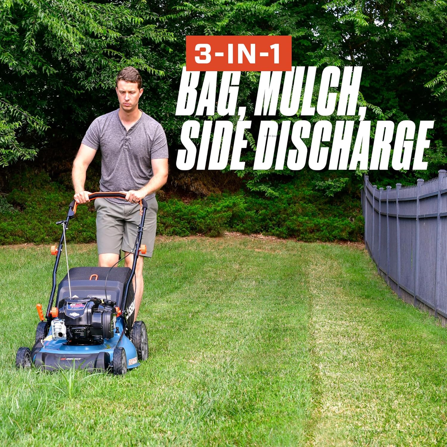 SENIX LSSG-H1 22-Inch Self Propelled Gas Lawn Mower with 163 cc 4-Cycle Engine, 3-in-1 Rear Wheel Drive Single Speed Lawnmower, 6-Position Height Adjustment with 11-Inch Rear Wheels4