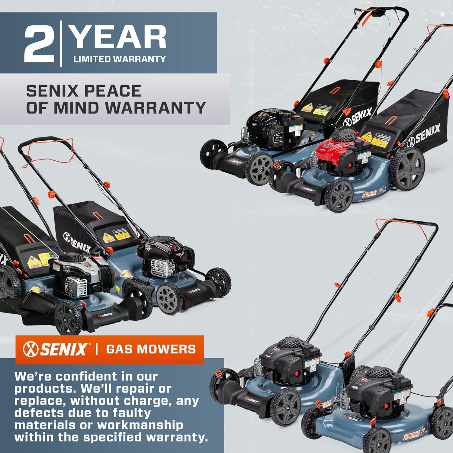 SENIX LSSG-H1 22-Inch Self Propelled Gas Lawn Mower with 163 cc 4-Cycle Engine, 3-in-1 Rear Wheel Drive Single Speed Lawnmower, 6-Position Height Adjustment with 11-Inch Rear Wheels9