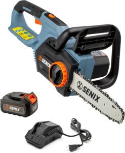 SENIX X2 20 Volt Max Cordless Chainsaw with 10-inch Bar and Chain for Limbs and Small Branches, Lightweight, Rear Handle, Includes 2.5 Ah Li-Ion Battery and Charger (CSX2-M)