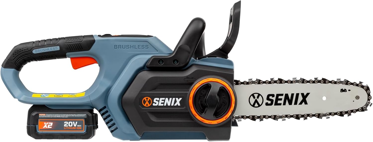 SENIX X2 20 Volt Max Cordless Chainsaw with 10-inch Bar and Chain for Limbs and Small Branches, Lightweight, Rear Handle, Includes 2.5 Ah Li-Ion Battery and Charger (CSX2-M)2