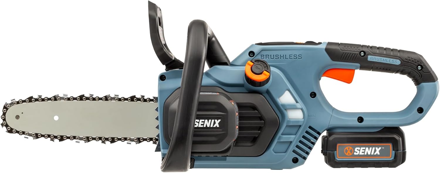 SENIX X2 20 Volt Max Cordless Chainsaw with 10-inch Bar and Chain for Limbs and Small Branches, Lightweight, Rear Handle, Includes 2.5 Ah Li-Ion Battery and Charger (CSX2-M)7
