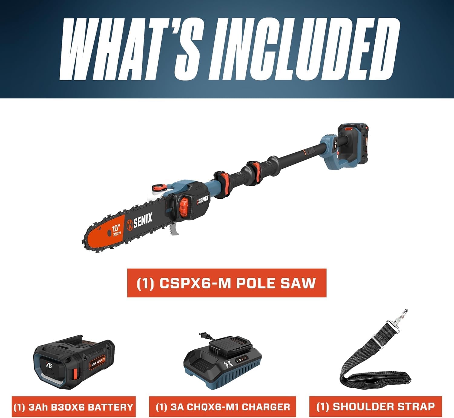 SENIX X6 60 Volt Max 10-Inch Carbon Fiber Cordless Pole Saw, Telescoping Chainsaw Reaches Branches up to 14 Feet, 3.0Ah Battery and Charger Included (CSPX6-M)18