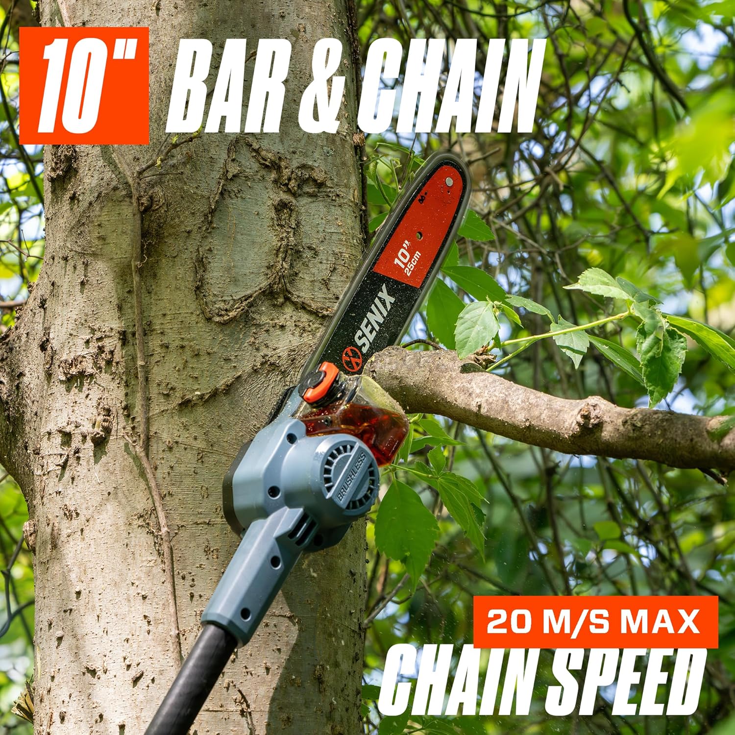 SENIX X6 60 Volt Max 10-Inch Carbon Fiber Cordless Pole Saw, Telescoping Chainsaw Reaches Branches up to 14 Feet, 3.0Ah Battery and Charger Included (CSPX6-M)2