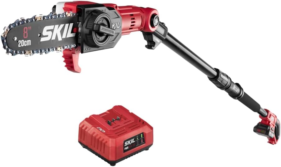 SKIL PS4563B-10 PWR CORE 20 8 20V Pole Saw Kit, Includes with 2.0Ah Lithium Battery and Charger, Red SKIL PS4563B-10 PWR CORE 20 8" 20V Pole Saw Kit, Includes with 2.0Ah Lithium Battery and Charger, Red