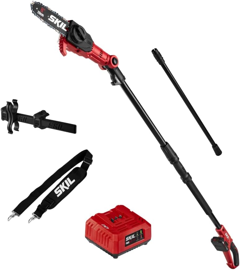 SKIL PS4563B-10 PWR CORE 20 8 20V Pole Saw Kit, Includes with 2.0Ah Lithium Battery and Charger, Red5