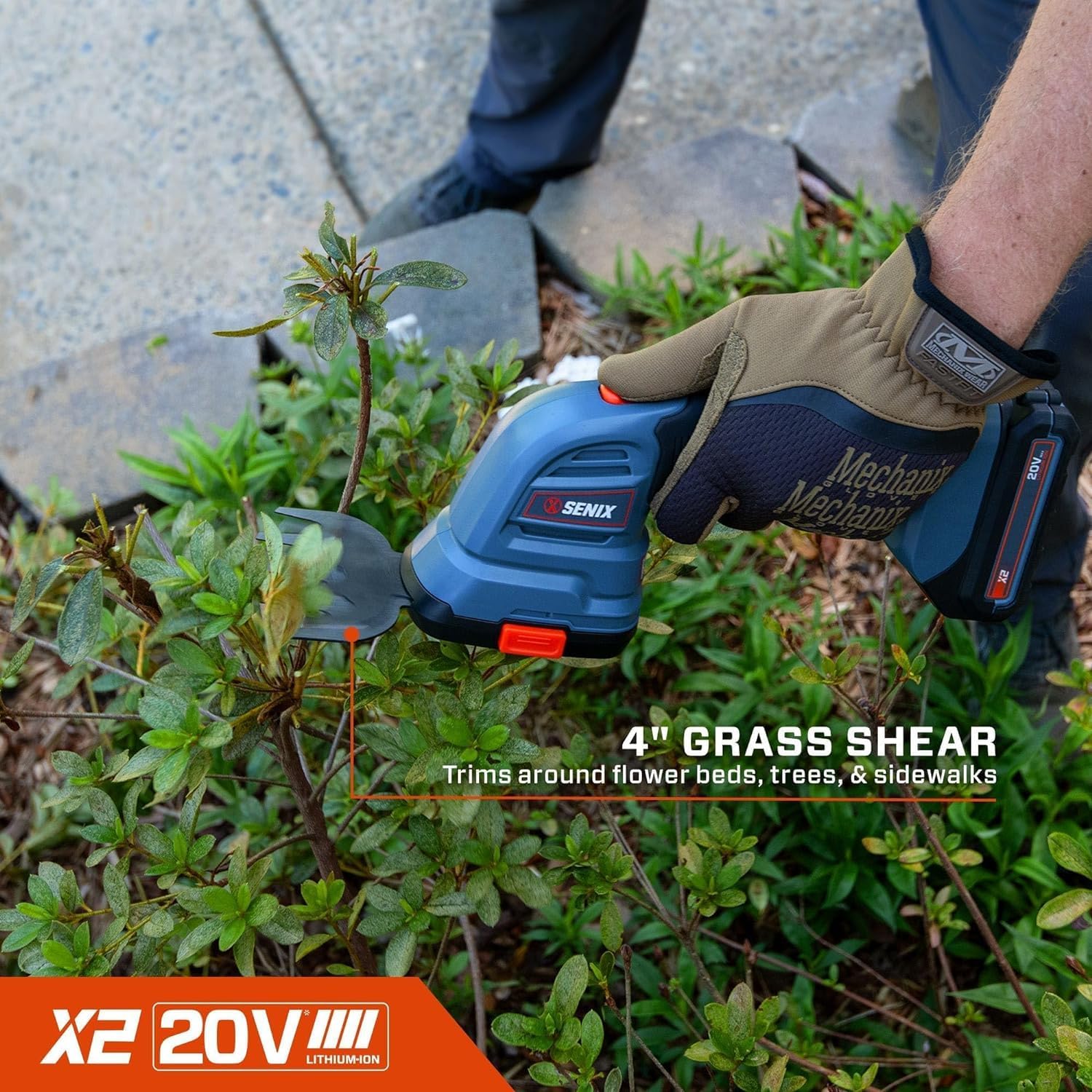 Senix X2 20 Volt Max 2-in-1 Cordless Hedge Trimmer and Grass Shear with Interchangeable 4-Inch and 8-Inch Blades, Includes 2.0 Ah Battery and Charger (GSX2-M)6