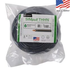 Southwire 20493350 SIMpull 100-Feet 6 -AWG Black Stranded Copper THHN wire ( By-the-roll )