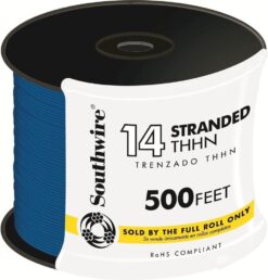 Southwire 22958358 500-Feet 14 -AWG Blue Stranded Copper THHN wire ( By-the-roll )