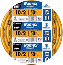 Southwire 28829022 Romex Brand Simpull Solid Indoor 10/2 W/G NMB Cable 50ft coil
