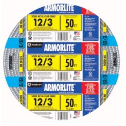 Southwire 68583452 Armorlite 50-Feet 12 / 3 Solid Aluminum MC (Metal Clad) Cable