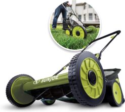 Sun Joe MJ501M w/ 7-Gallon Detachable Grass Catcher, 9-Position Height Adjustment, 5 Steel Blades, Compact Design, 18-Inch Manual, Green/Black