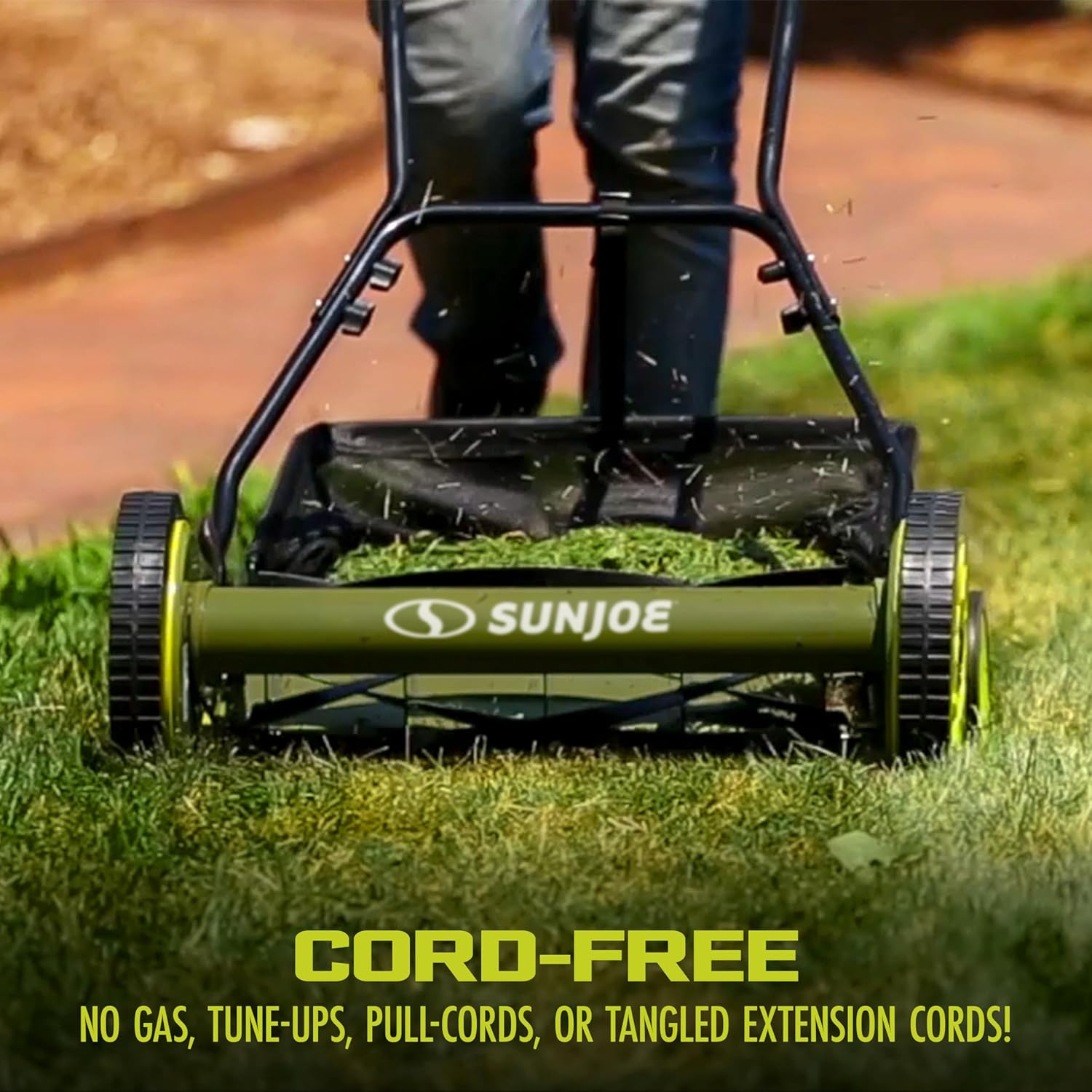 Sun Joe MJ501M w 7-Gallon Detachable Grass Catcher, 9-Position Height Adjustment, 5 Steel Blades, Compact Design, 18-Inch Manual, Green Black1