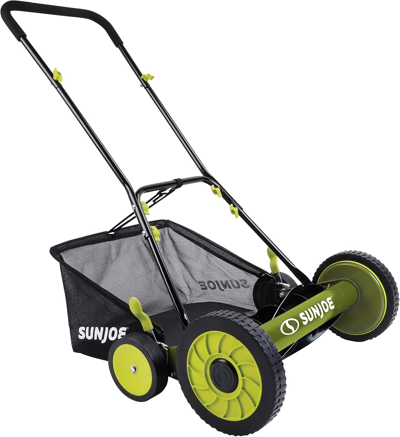 Sun Joe MJ501M w 7-Gallon Detachable Grass Catcher, 9-Position Height Adjustment, 5 Steel Blades, Compact Design, 18-Inch Manual, Green Black2