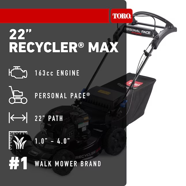 Toro 21485 Recycler Max with Personal Pace and Smart Stow 22-in Gas Self-propelled lawn mower with 163-cc Briggs and Stratton Engine1_11zon