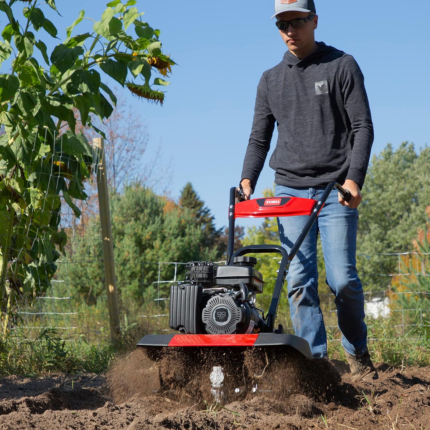 Toro 58604 Compact Front Tine Tiller, 99cc 4-Cycle Engine, 11, 16 or 21 Inch Adjustable Tilling Width, 11 Max Tilling Depth, Removable Side Shields11
